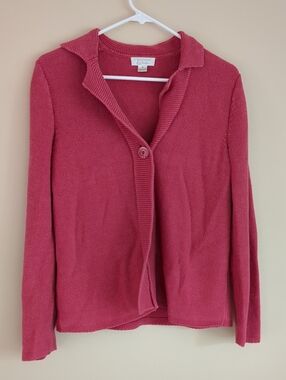 Small Christopher & Banks Washed Red Cardigan Sweater One Button Ramie Cotton